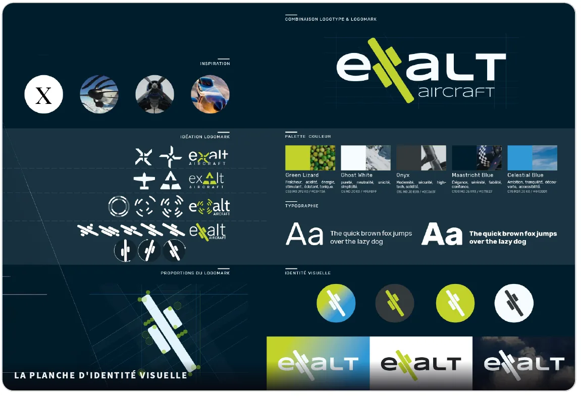 The eXalt Aircraft visual identity board